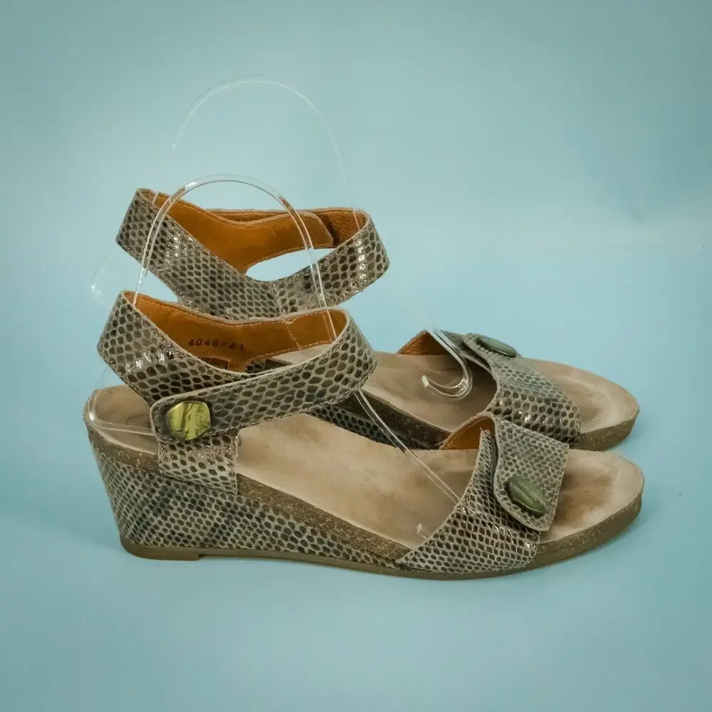 Taos 41 Size 10-10.5 Brown Festival Snake Print Leather Strappy Comfort Sandals